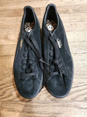 Puma Suede Men's Black Low-Top Sneakers with Gold Logo Sz 13